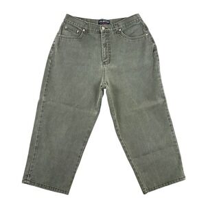 Vintage 90s Halston Jeanswear Jeans Womens 14 Straight Leg Olive Green Cropped